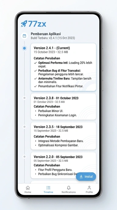 Tampilan riwayat versi 777zx