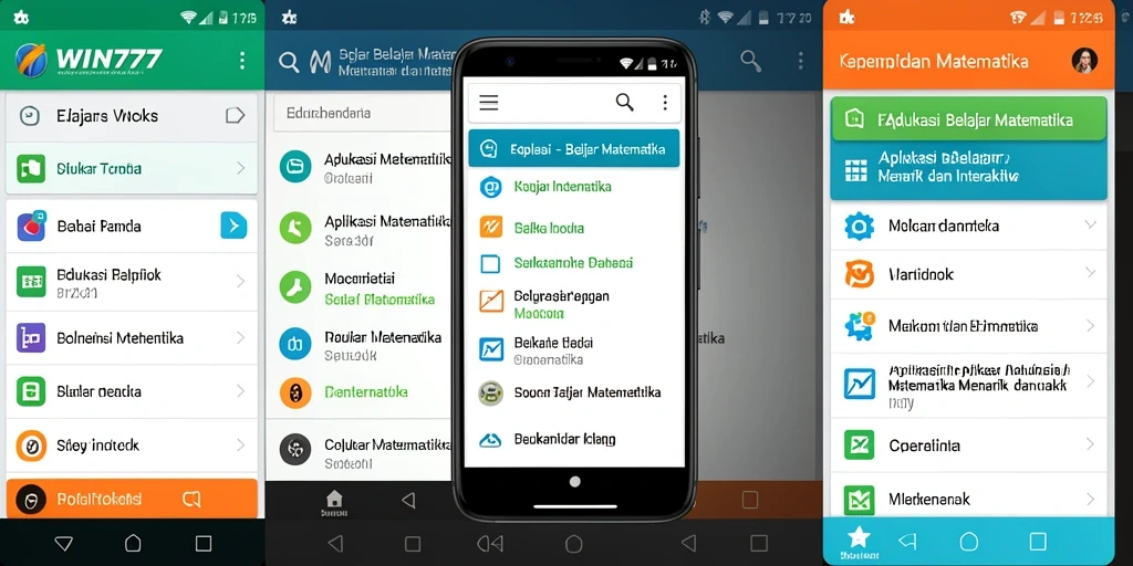 Antarmuka aplikasi WIN777 yang menampilkan fitur belajar matematika.